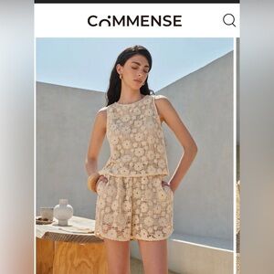 Commense Cream Crochet Tank & Shorts Set